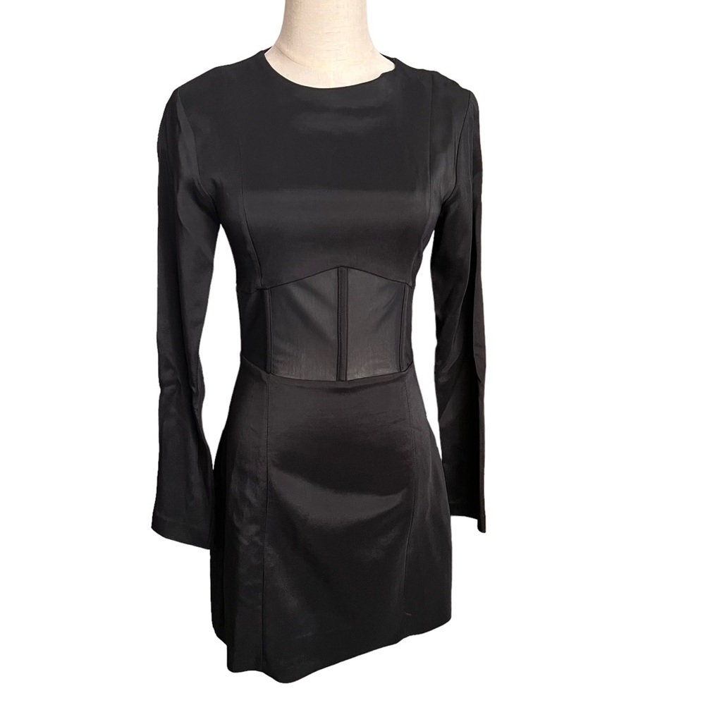 NWT Zara Black Combination Tulle Corset Panel Long Sleeve Mini Dress Size Medium